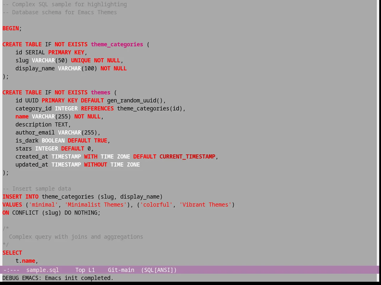 Gray1 Theme in sql-mode