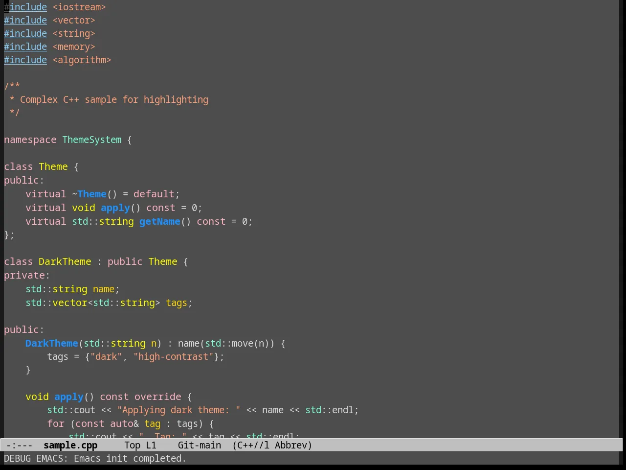 Gray30 Theme in c++-mode