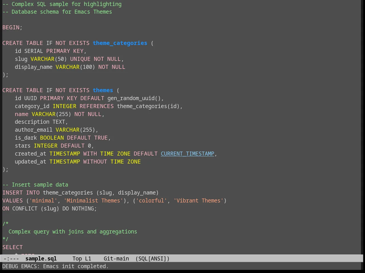 Gray30 Theme in sql-mode