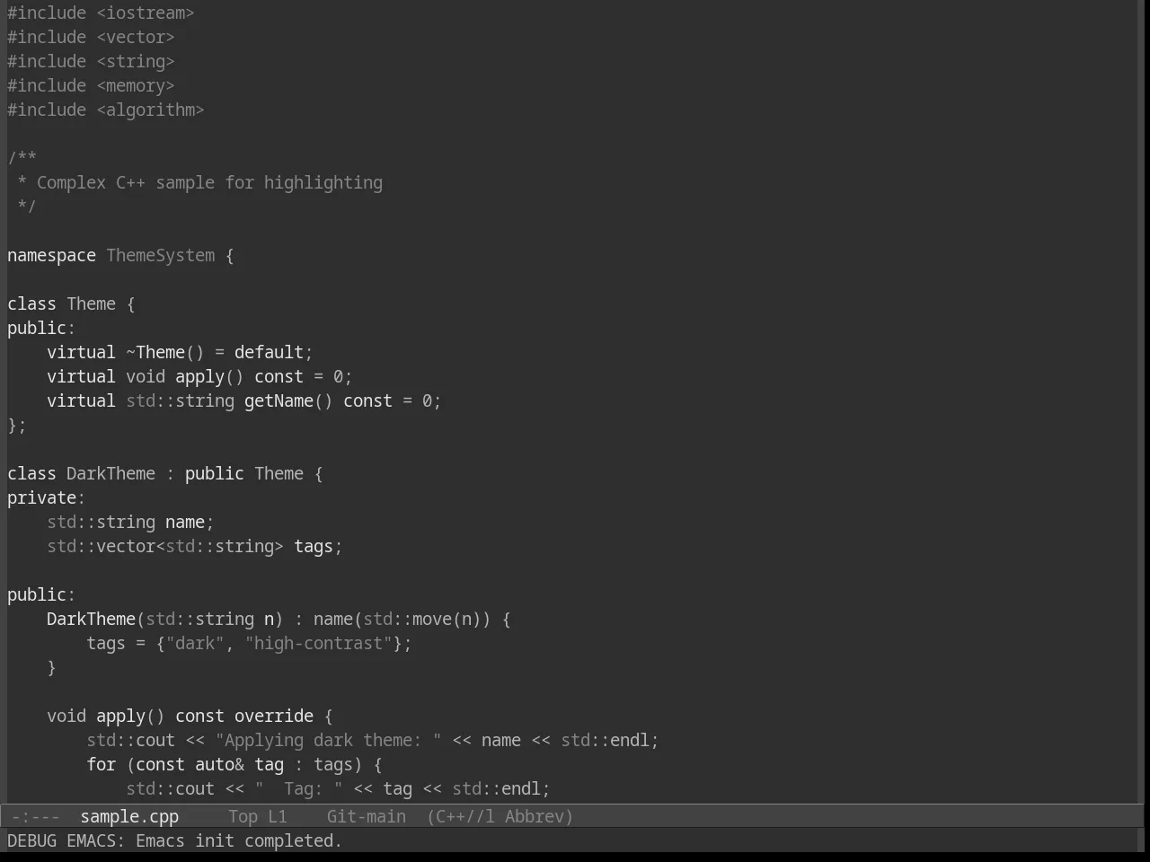 Grayscale Theme in c++-mode
