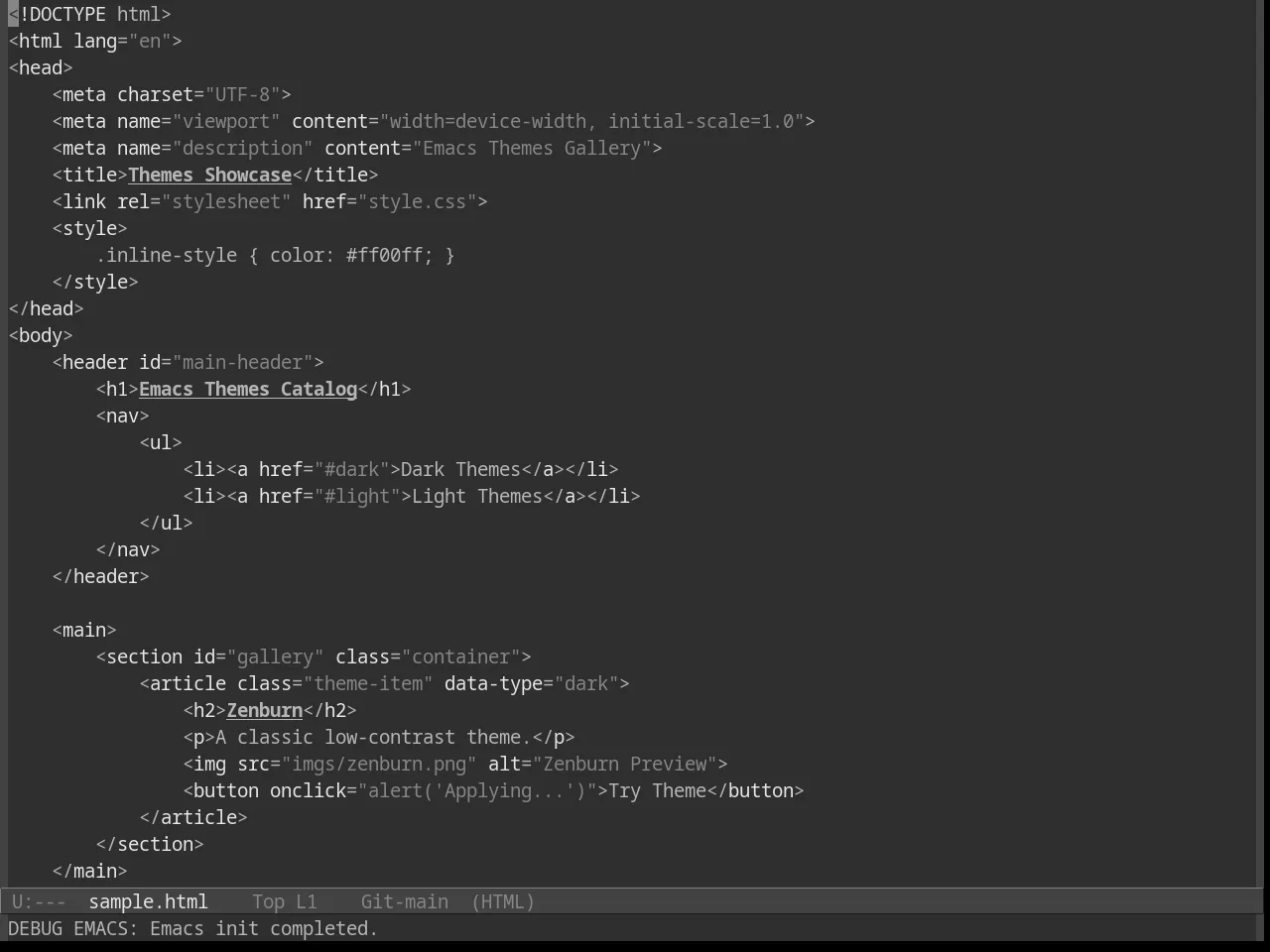 Grayscale Theme in html-mode