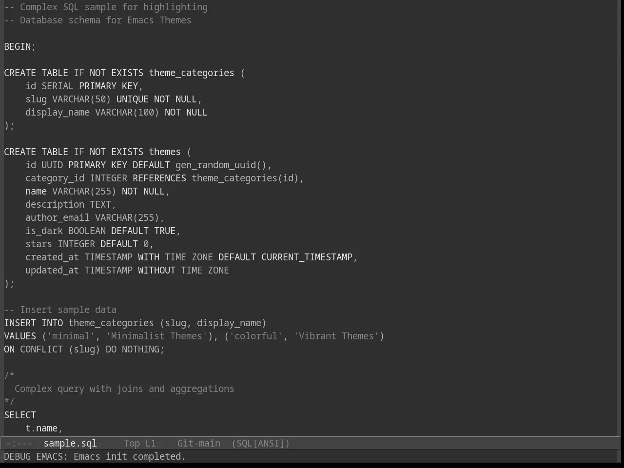 Grayscale Theme in sql-mode
