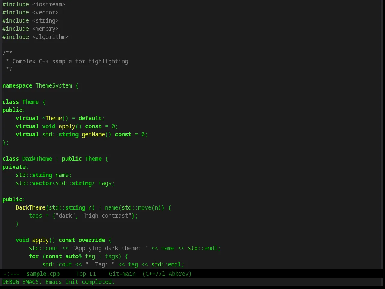 Green Is The New Black Theme in c++-mode