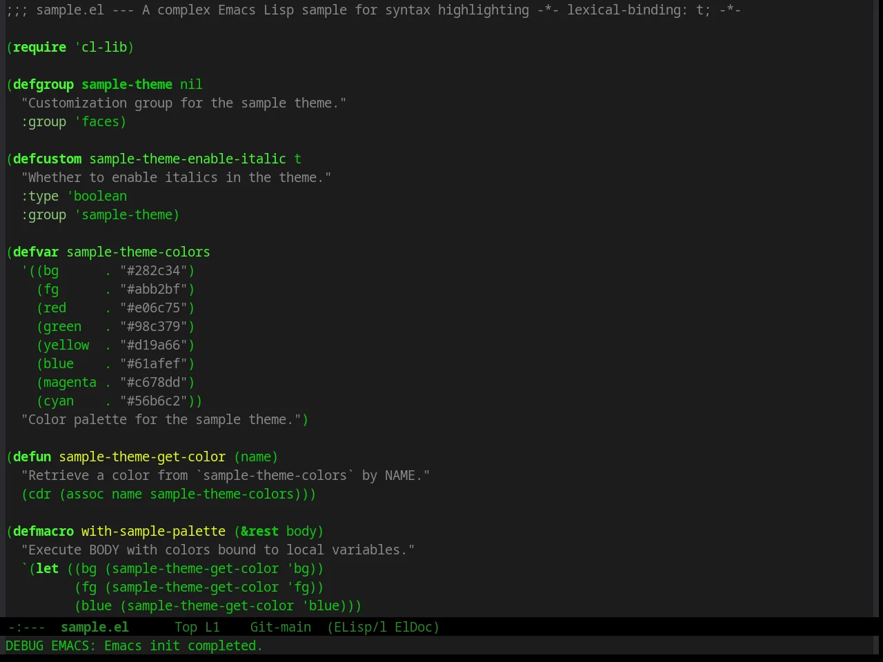Green Is The New Black Theme in emacs-lisp-mode