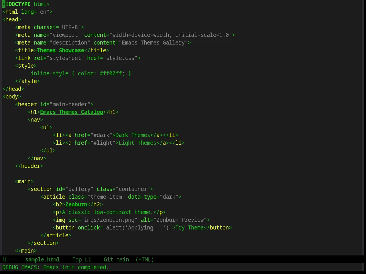 Green Is The New Black Theme in html-mode