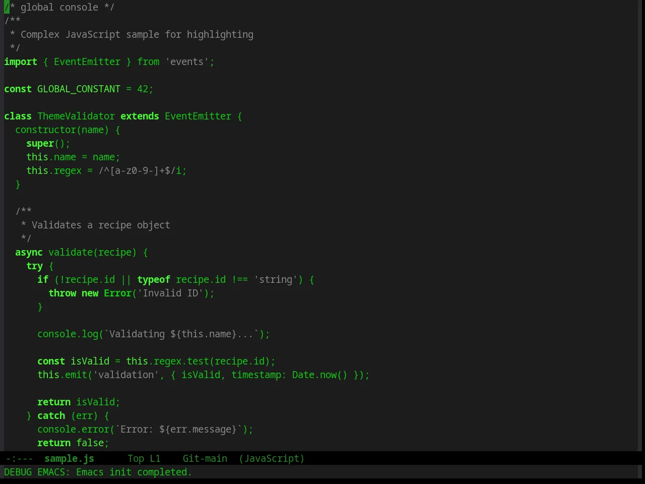 Green Is The New Black Theme in javascript-mode