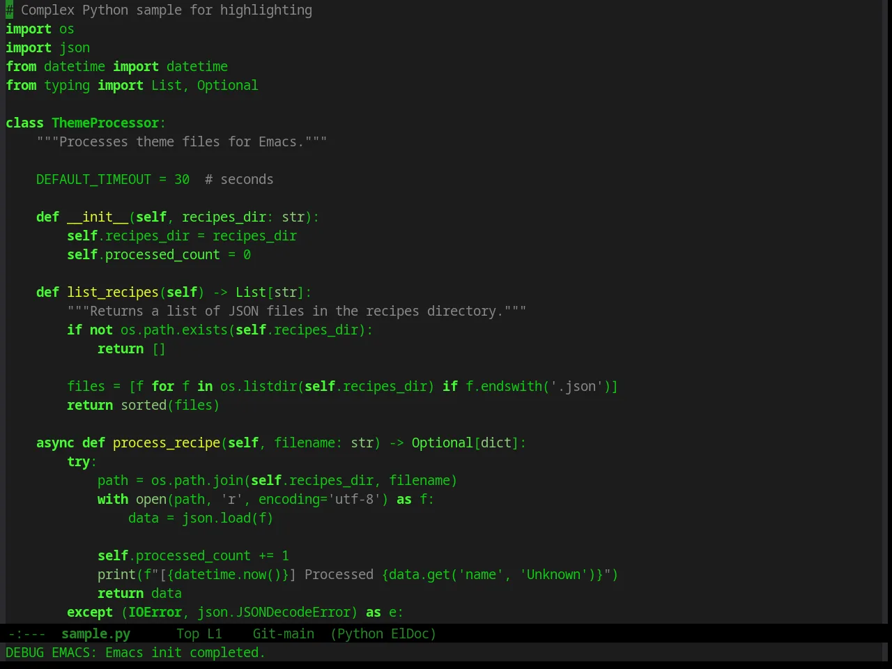 Green Is The New Black Theme in python-mode