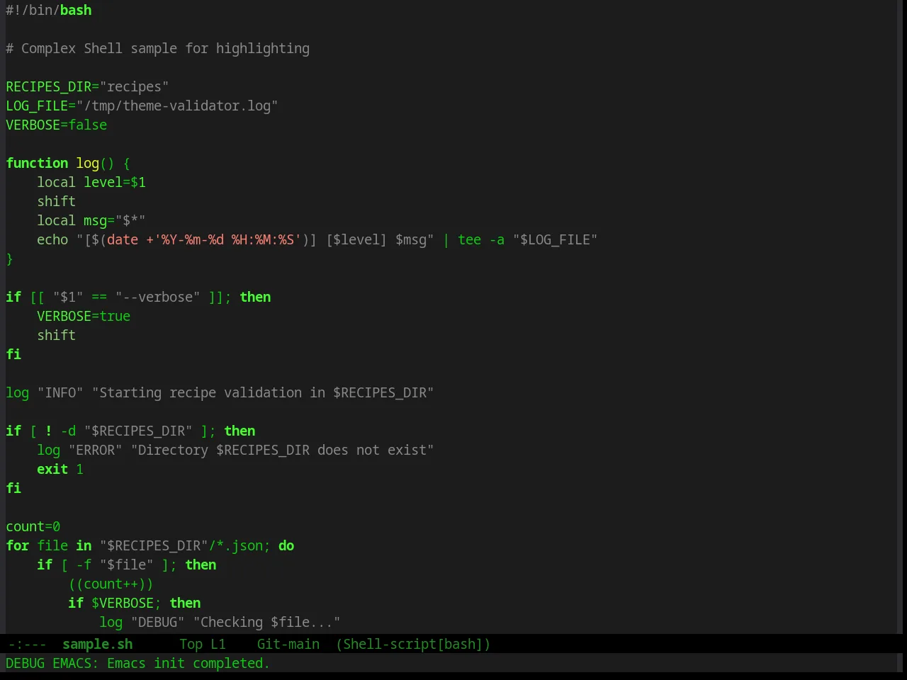 Green Is The New Black Theme in sh-mode