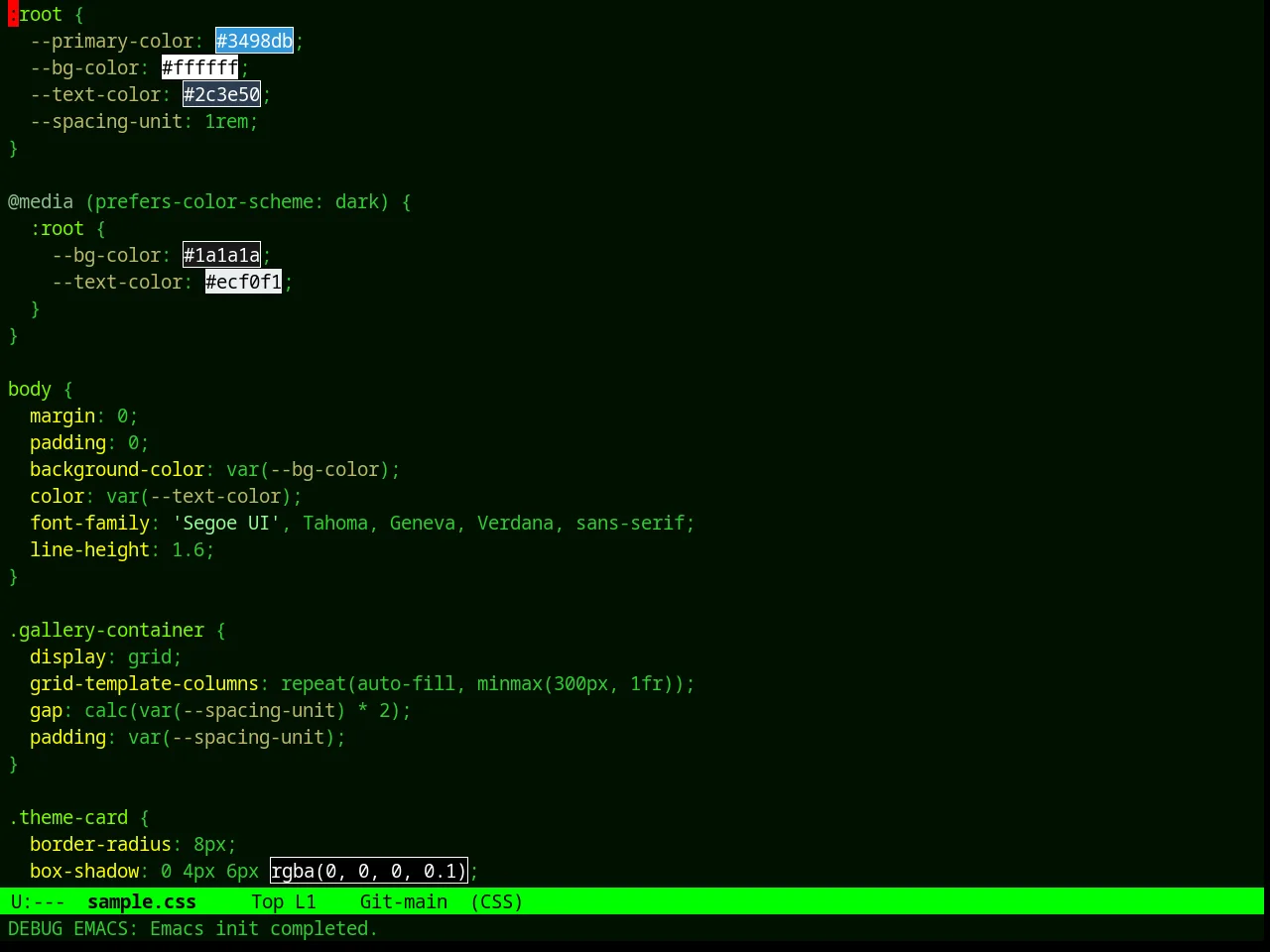 Green Phosphor Theme in css-mode