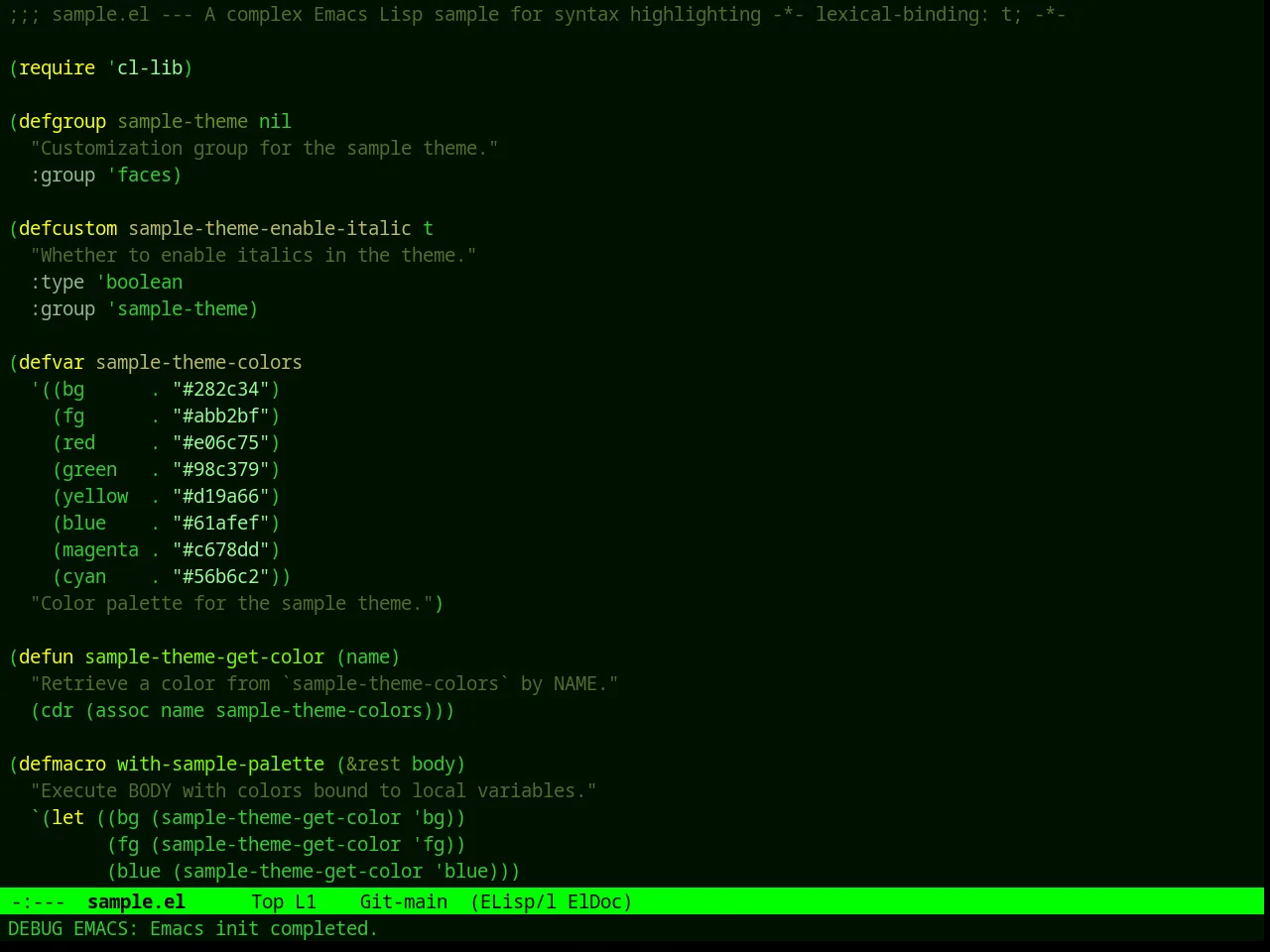 Green Phosphor Theme in emacs-lisp-mode