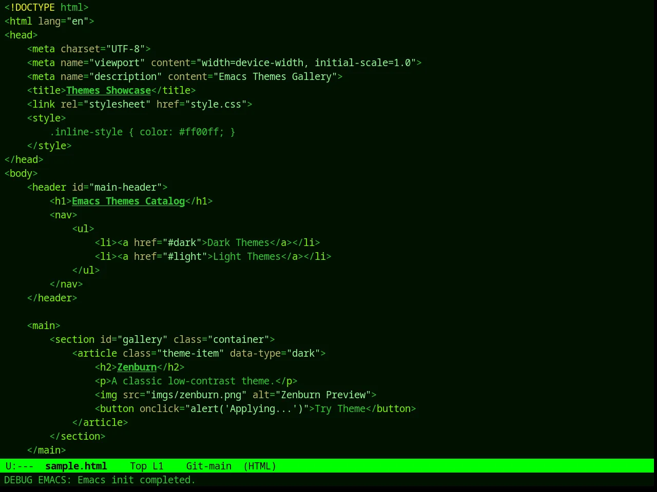 Green Phosphor Theme in html-mode