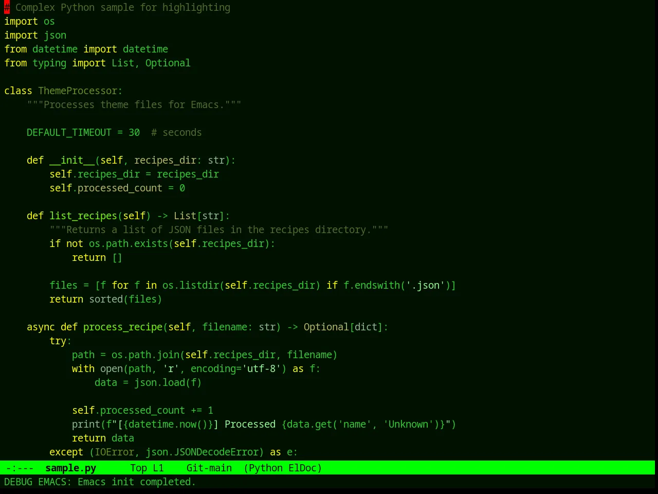 Green Phosphor Theme in python-mode