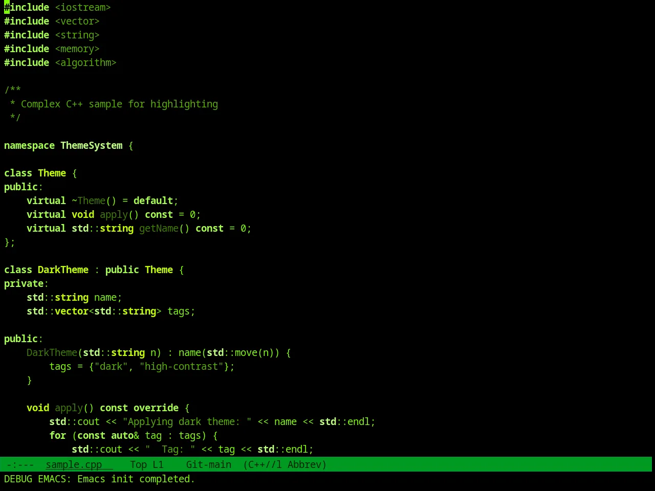 Green Screen Theme in c++-mode