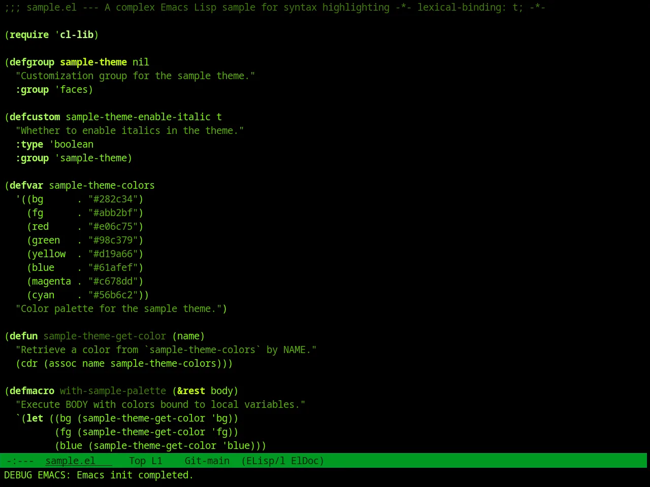 Green Screen Theme in emacs-lisp-mode