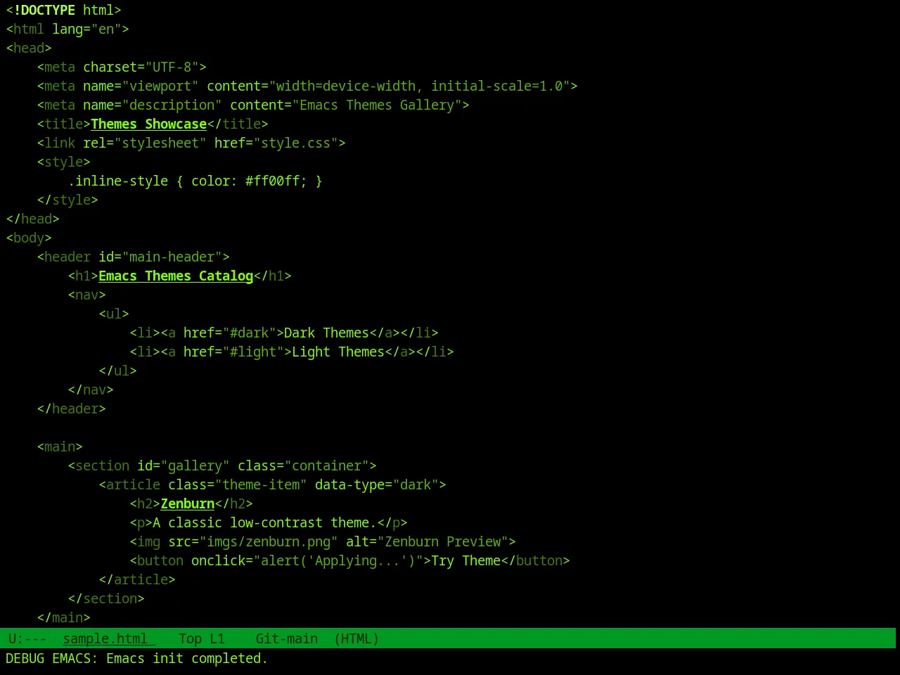 Green Screen Theme in html-mode