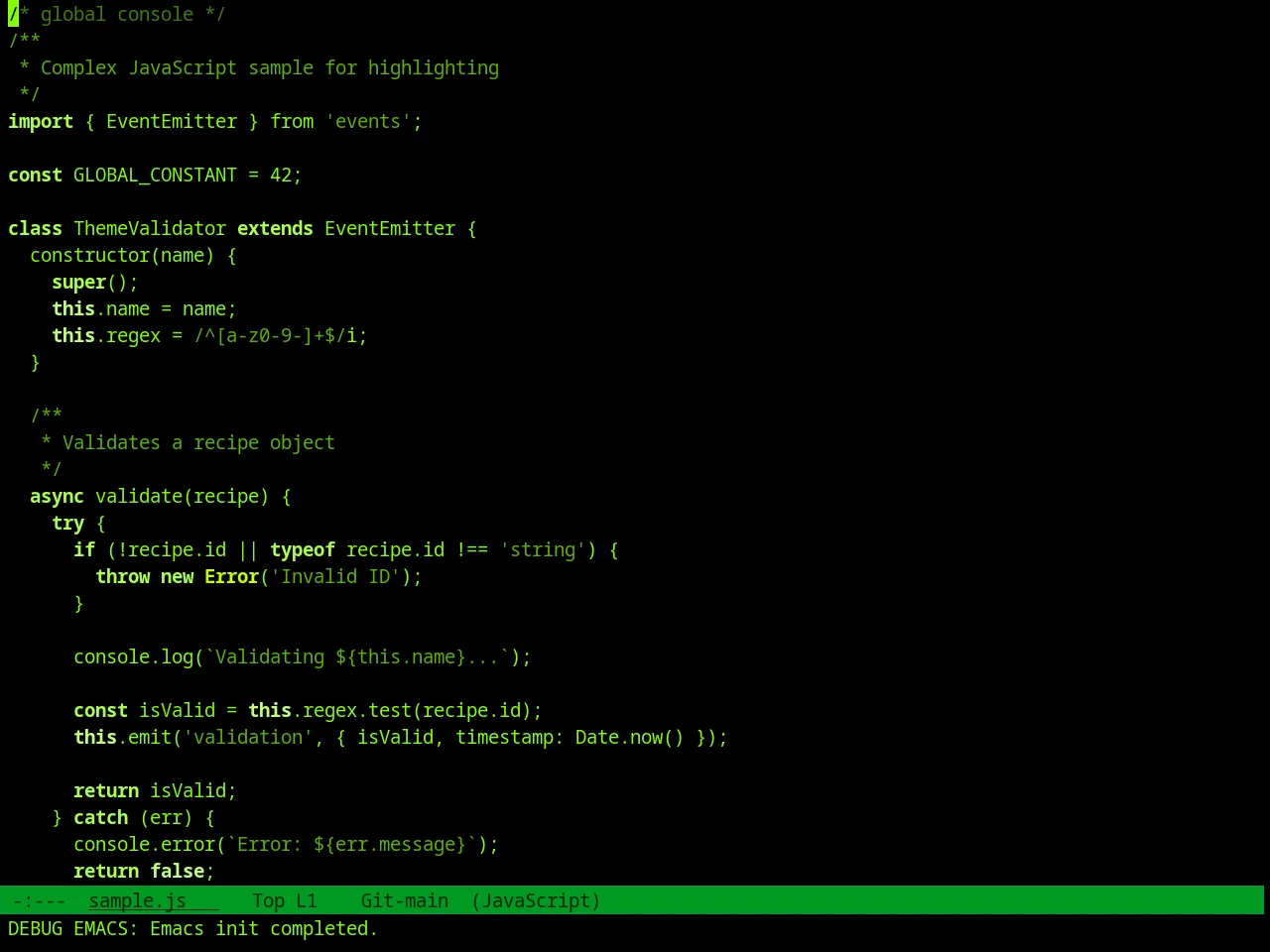Green Screen Theme in javascript-mode