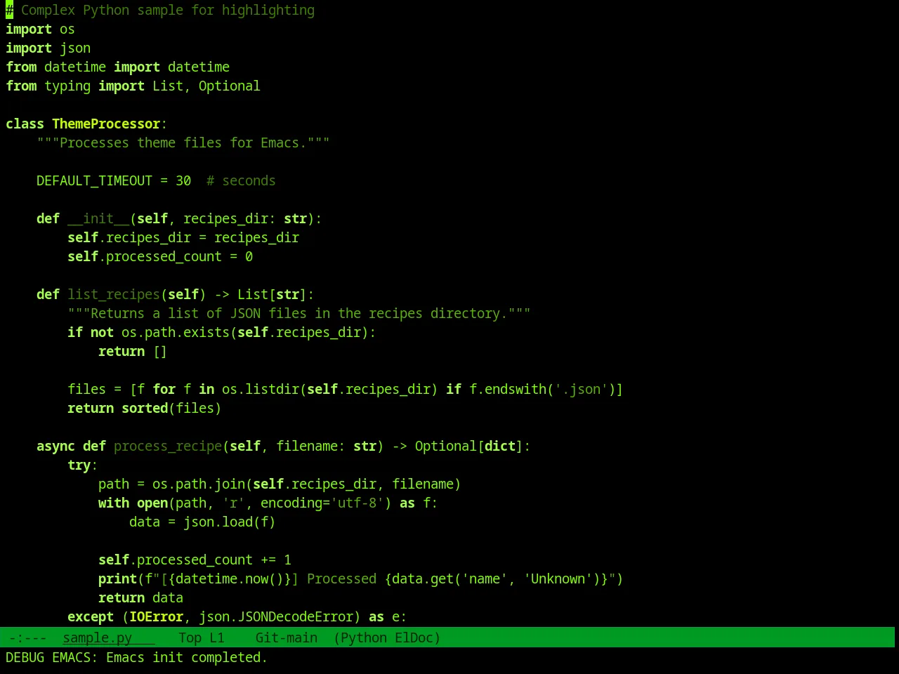 Green Screen Theme in python-mode