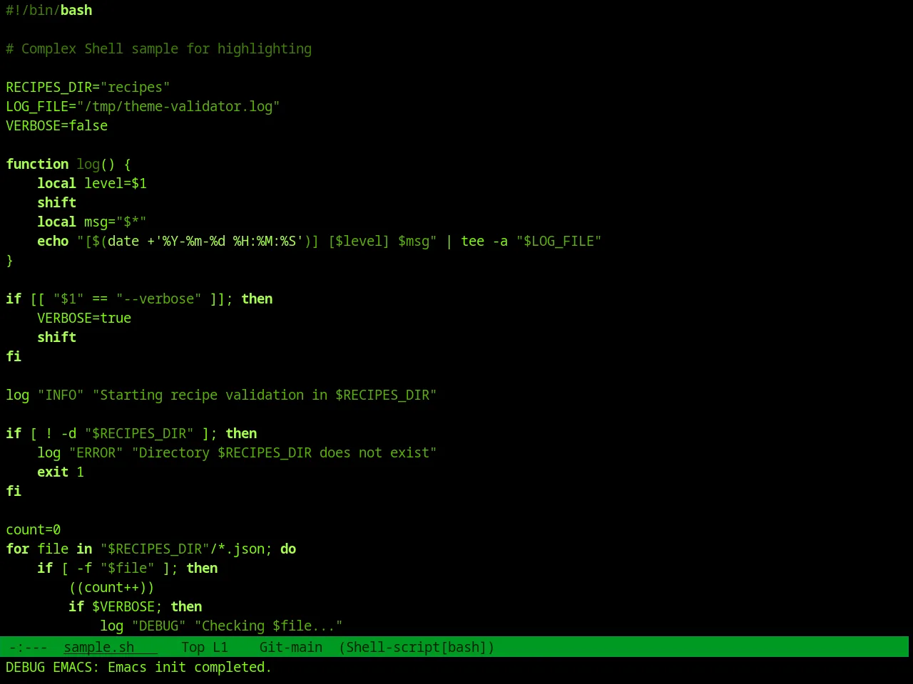 Green Screen Theme in sh-mode
