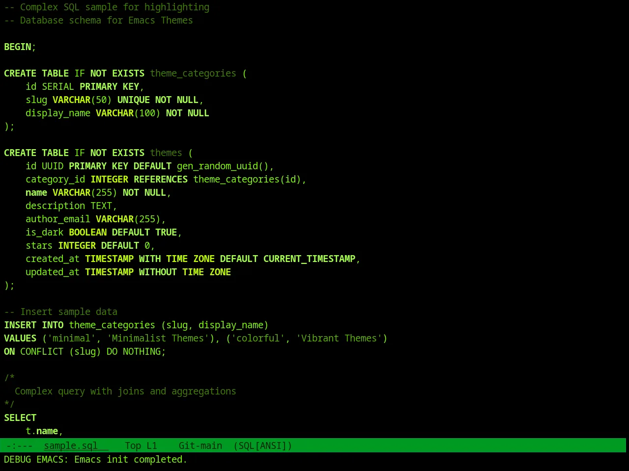 Green Screen Theme in sql-mode