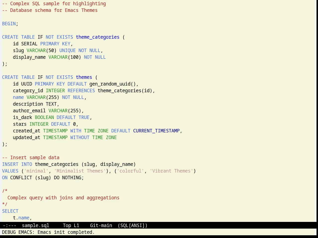 Greiner Theme in sql-mode