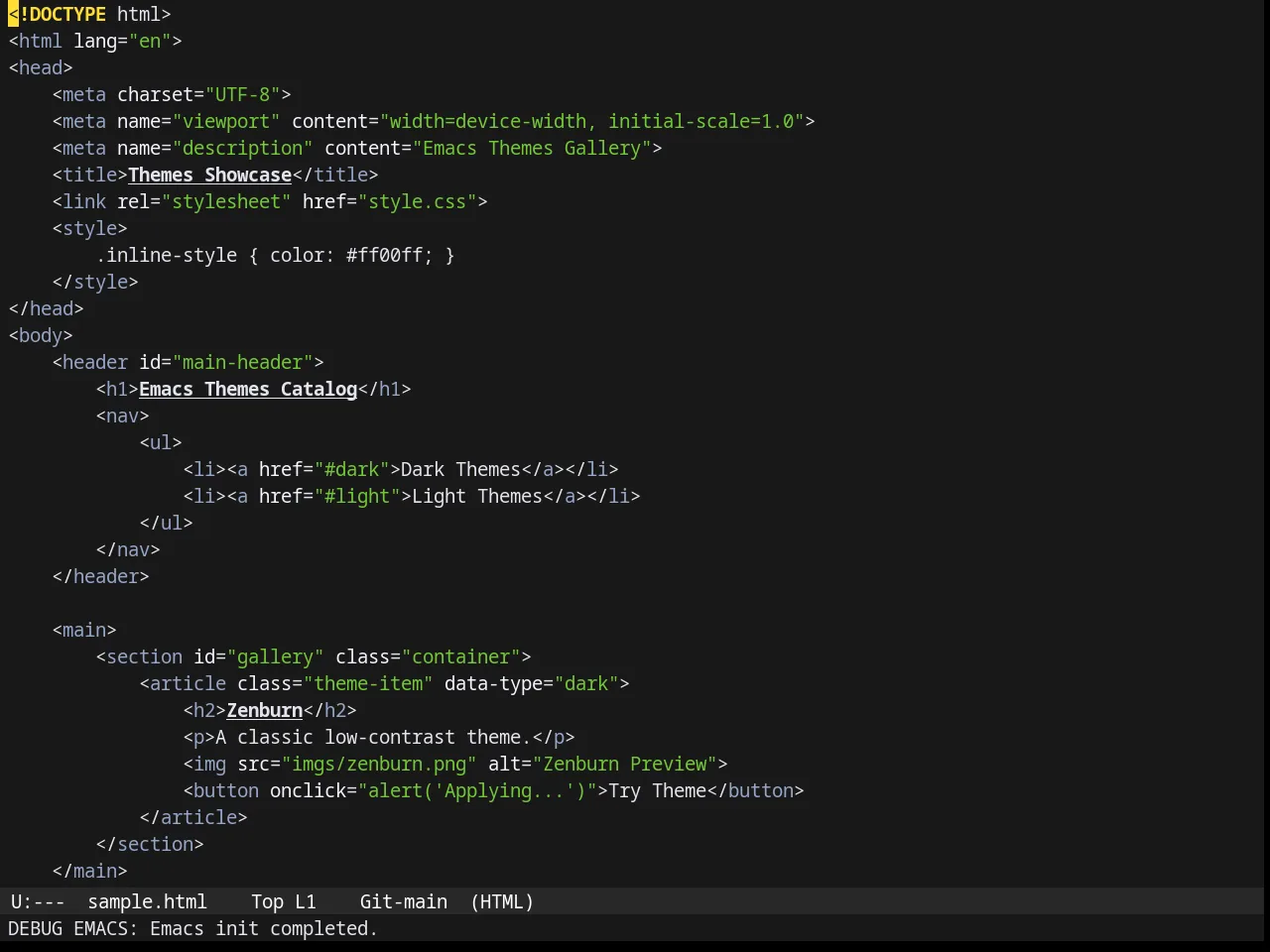 Gruber Darker Theme in html-mode