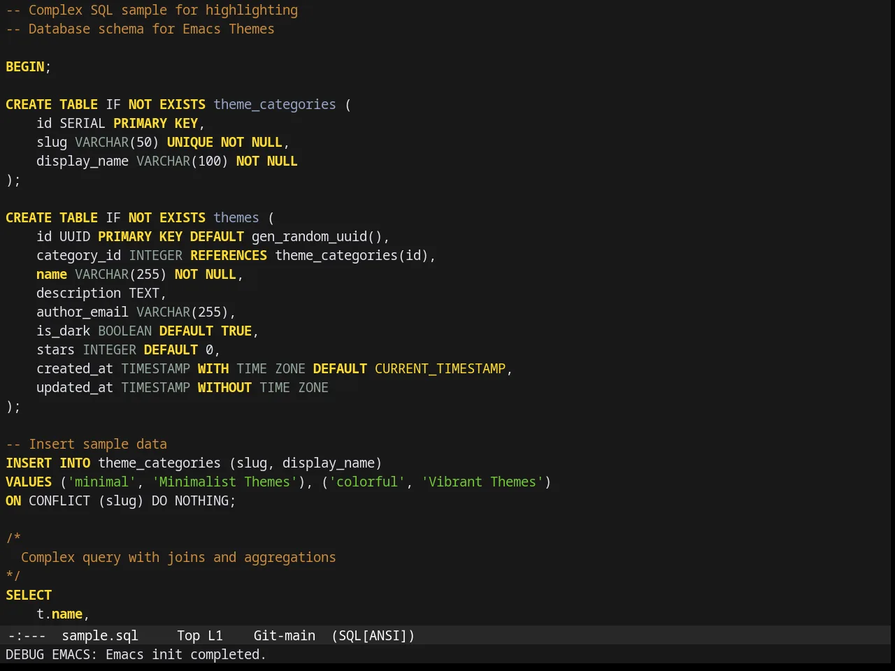 Gruber Darker Theme in sql-mode