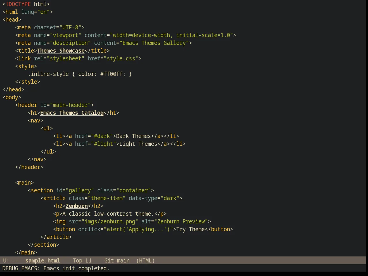 Gruvbox Dark Hard Theme in html-mode