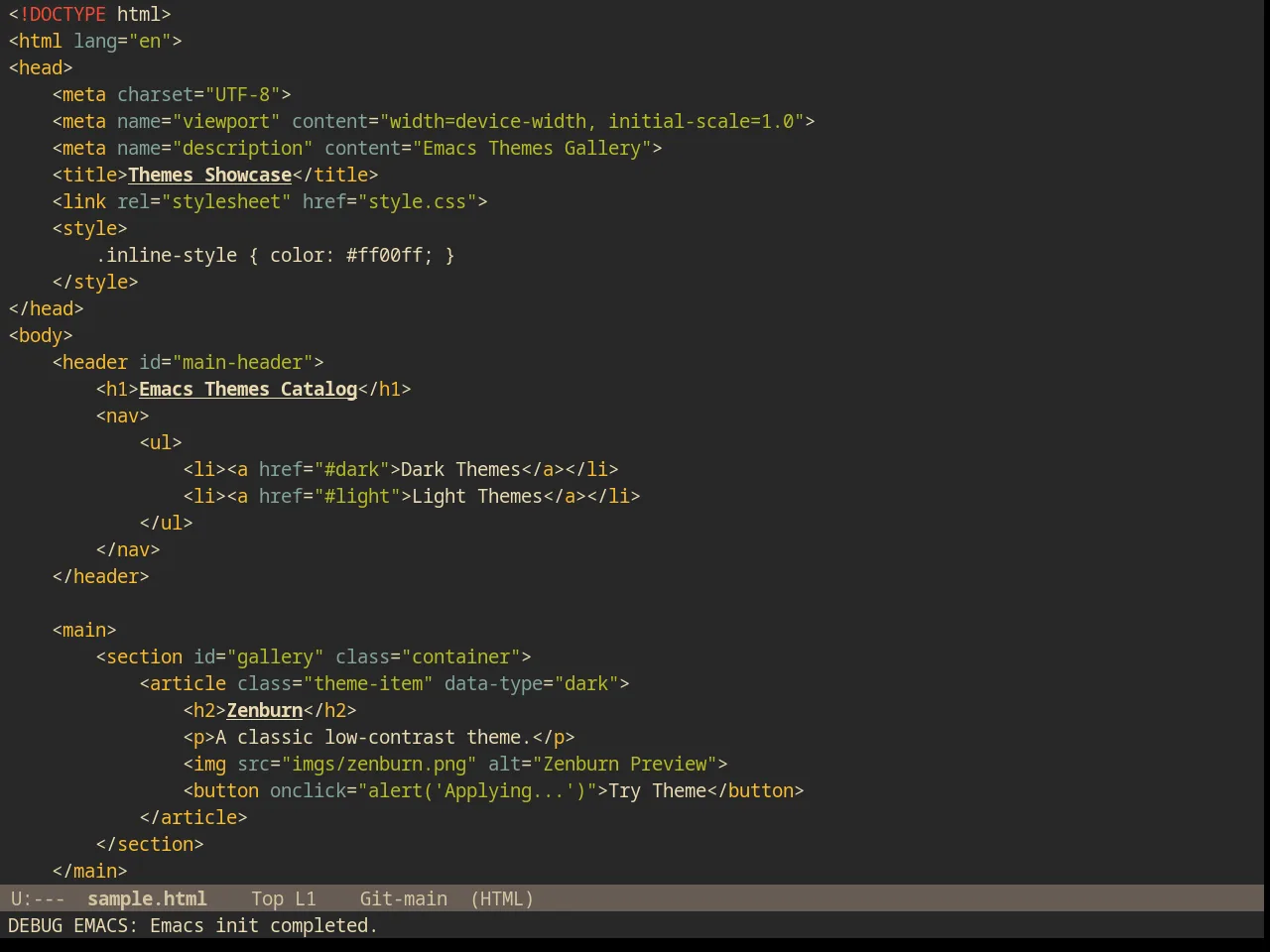 Gruvbox Dark Medium Theme in html-mode