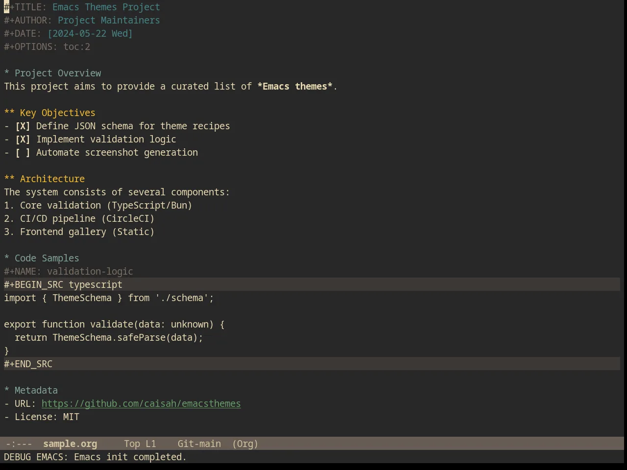 Gruvbox Dark Medium Theme in org-mode