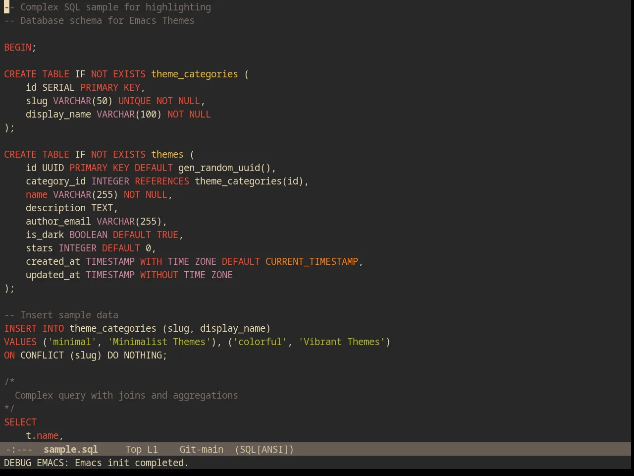 Gruvbox Dark Medium Theme in sql-mode