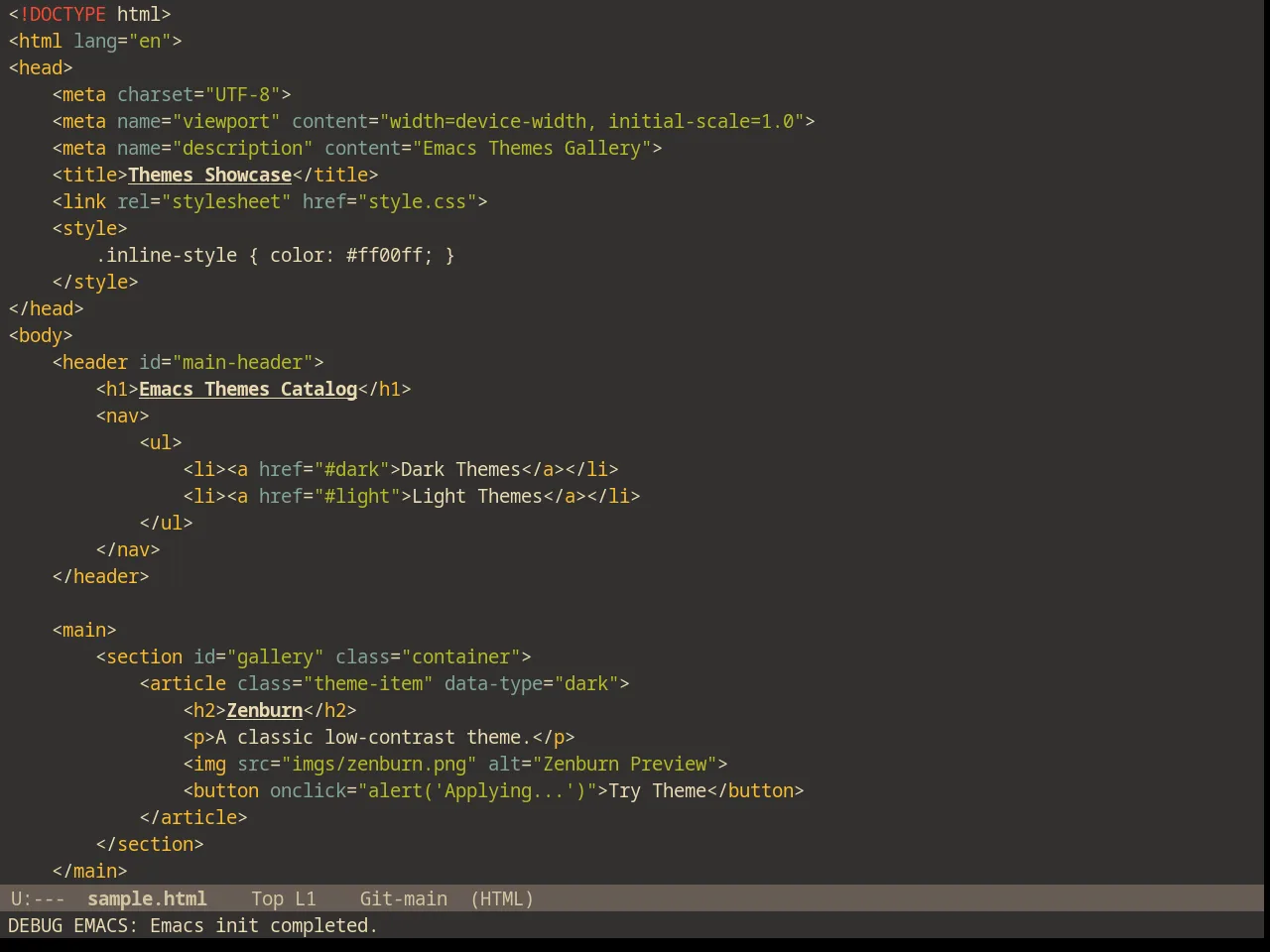 Gruvbox Dark Soft Theme in html-mode