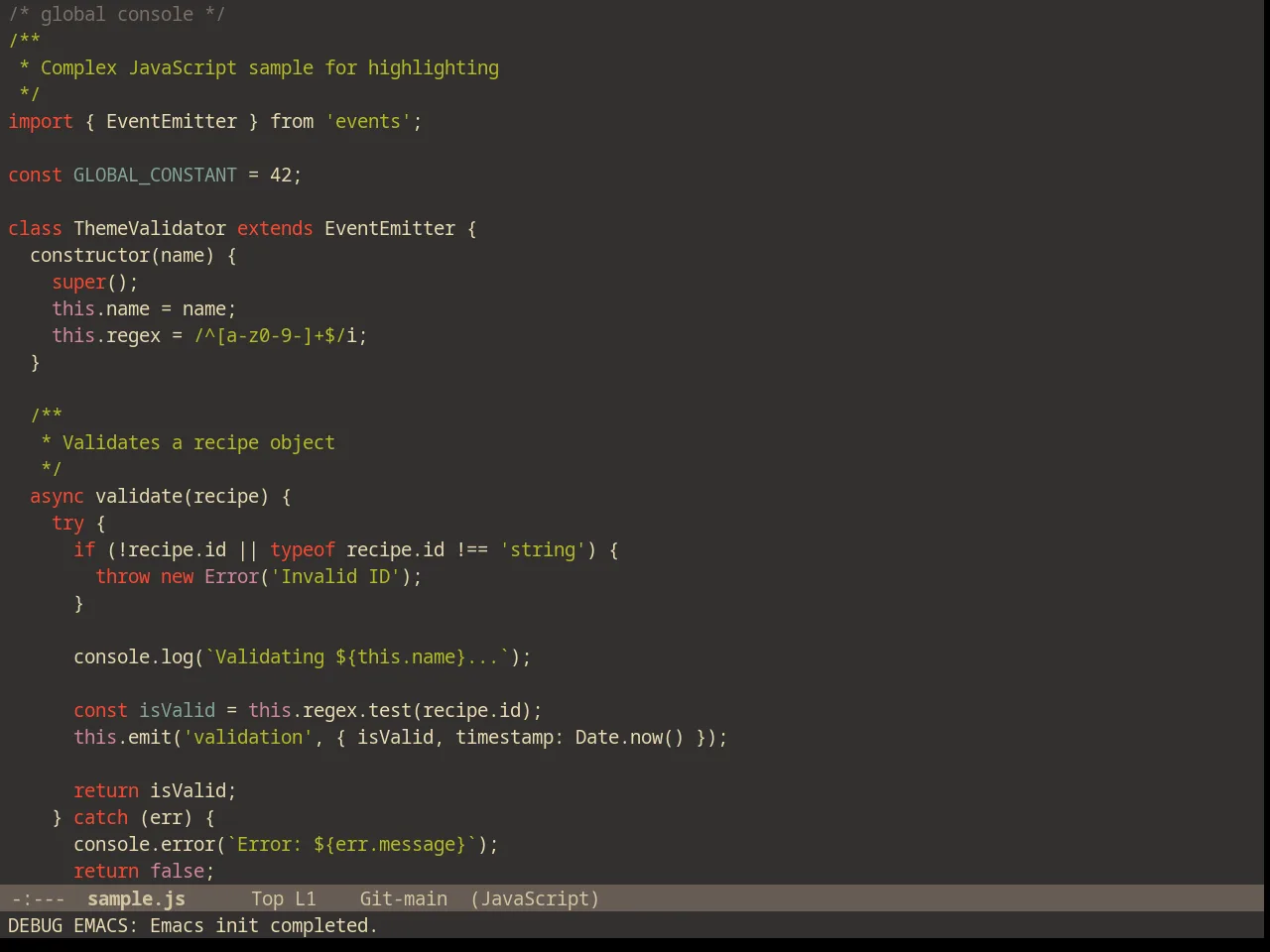 Gruvbox Dark Soft Theme in javascript-mode