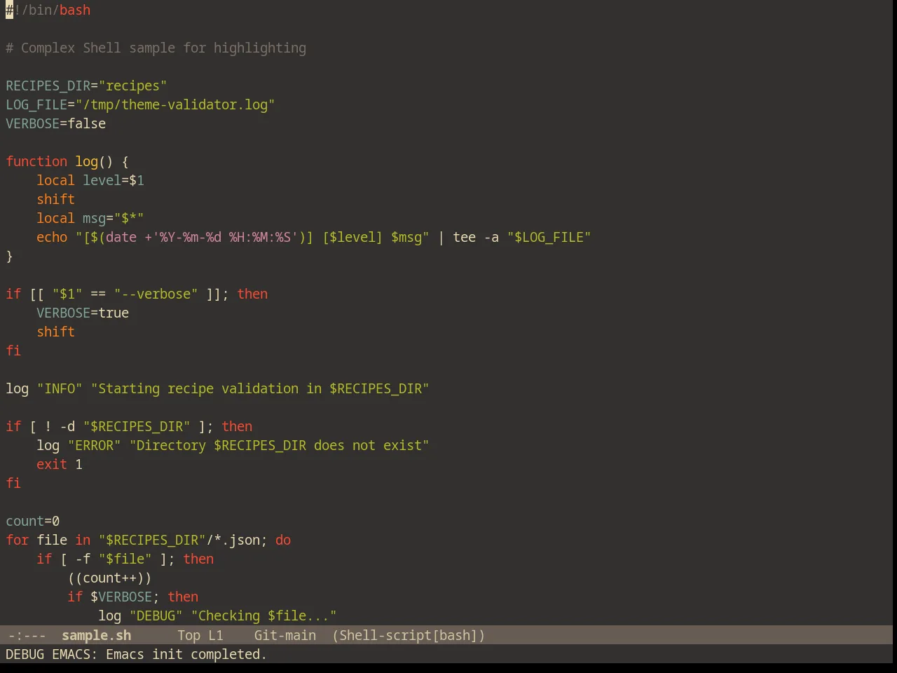 Gruvbox Dark Soft Theme in sh-mode
