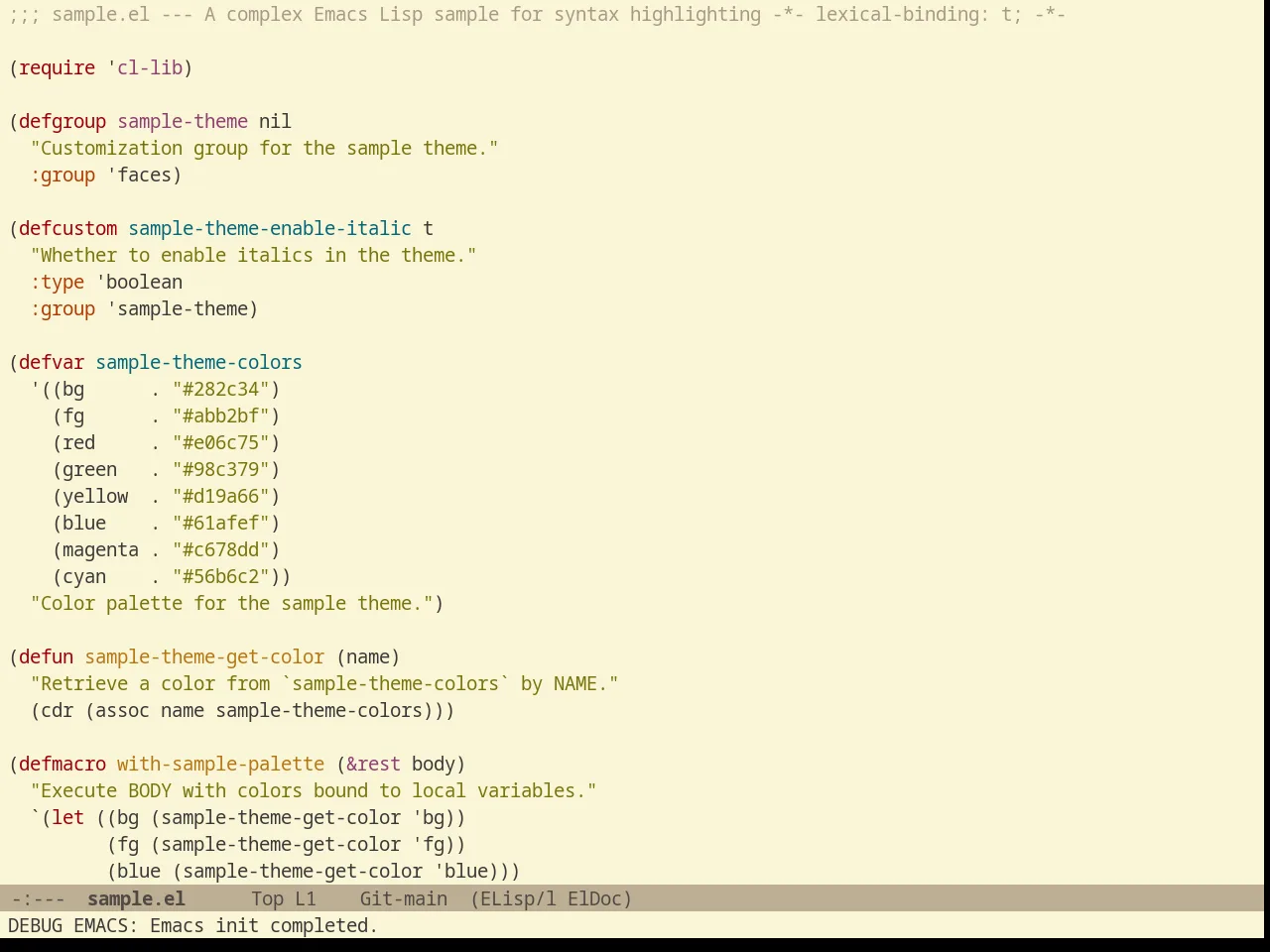 Gruvbox Light Hard Theme in emacs-lisp-mode