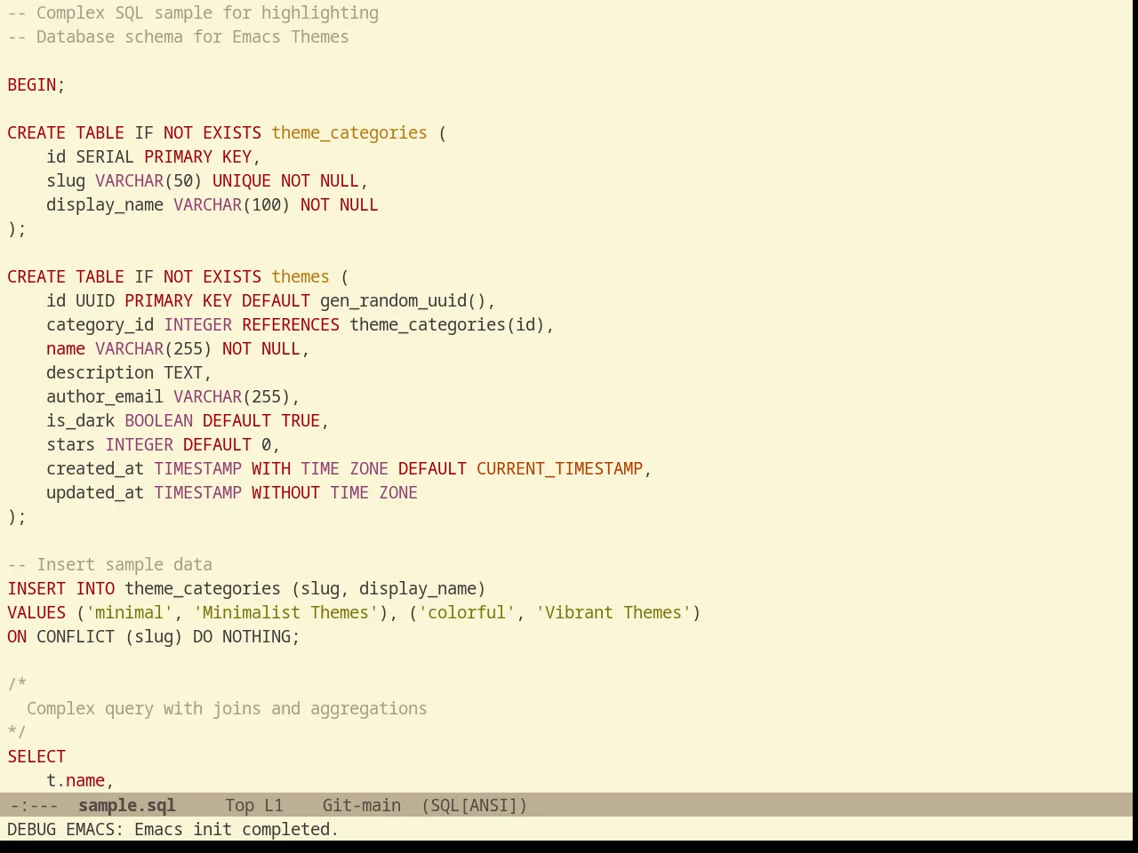 Gruvbox Light Hard Theme in sql-mode