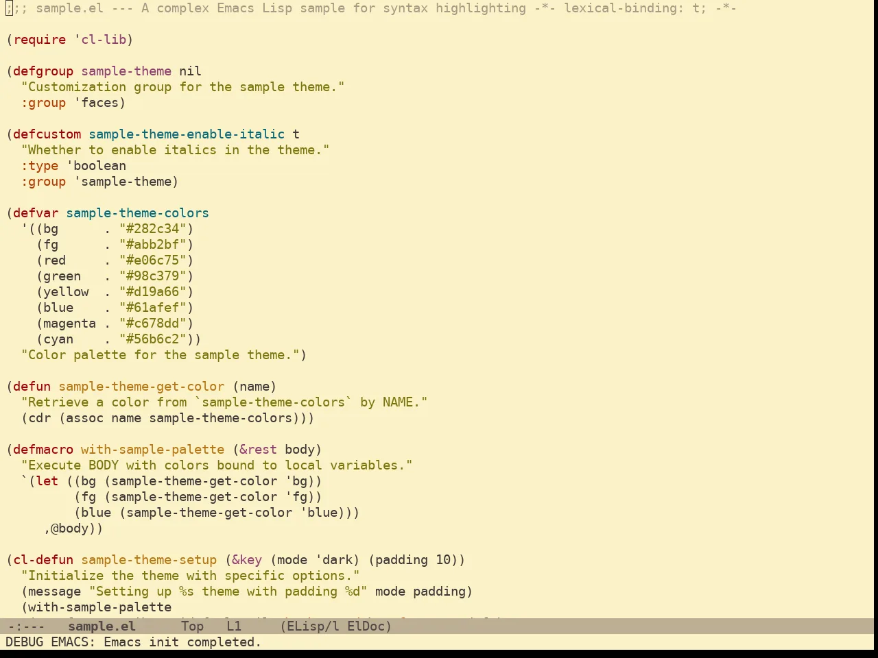Gruvbox Light Medium Theme in emacs-lisp-mode