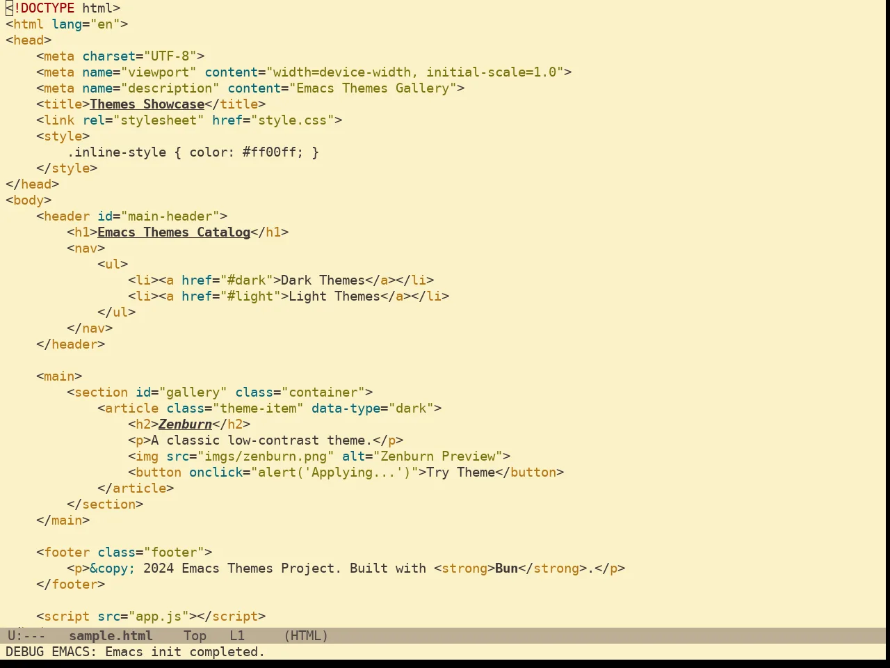 Gruvbox Light Medium Theme in html-mode