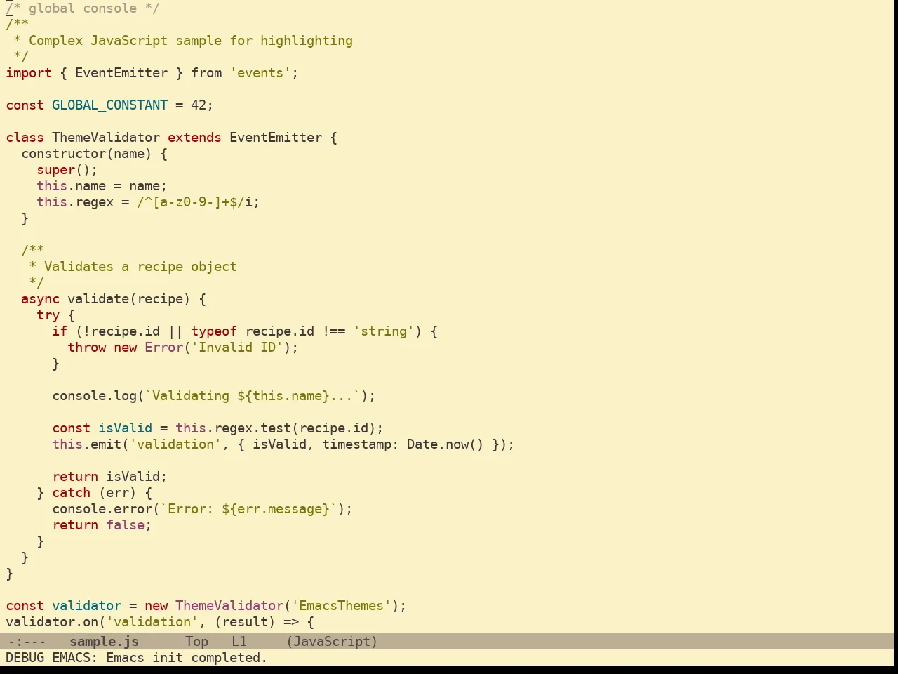 Gruvbox Light Medium Theme in javascript-mode