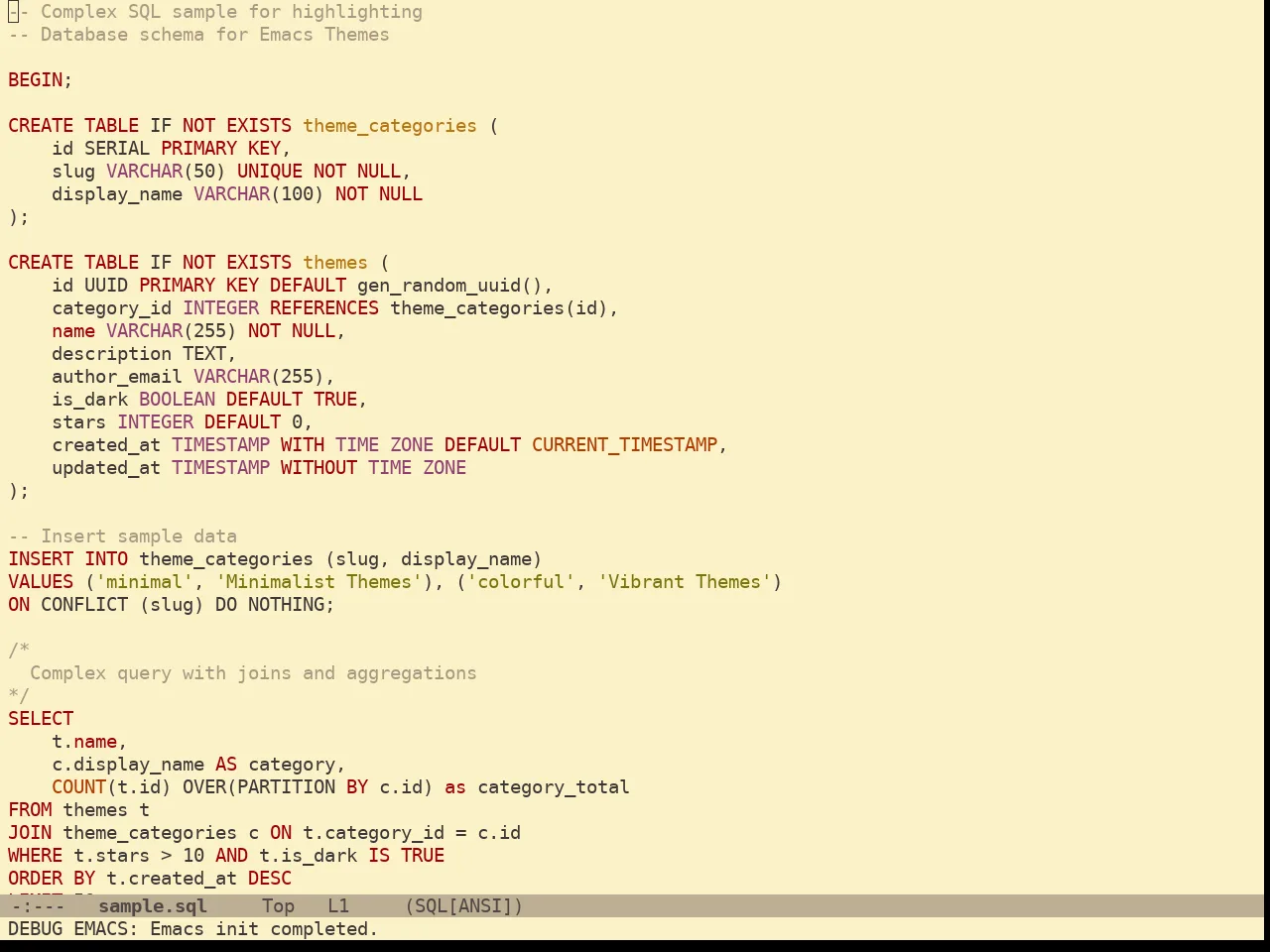 Gruvbox Light Medium Theme in sql-mode