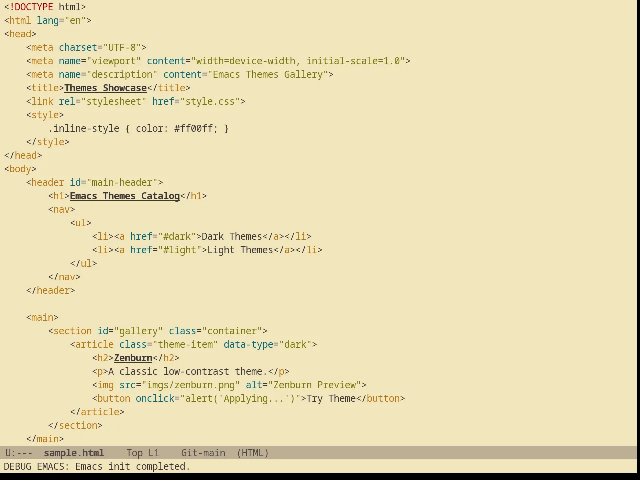 Gruvbox Light Soft Theme in html-mode