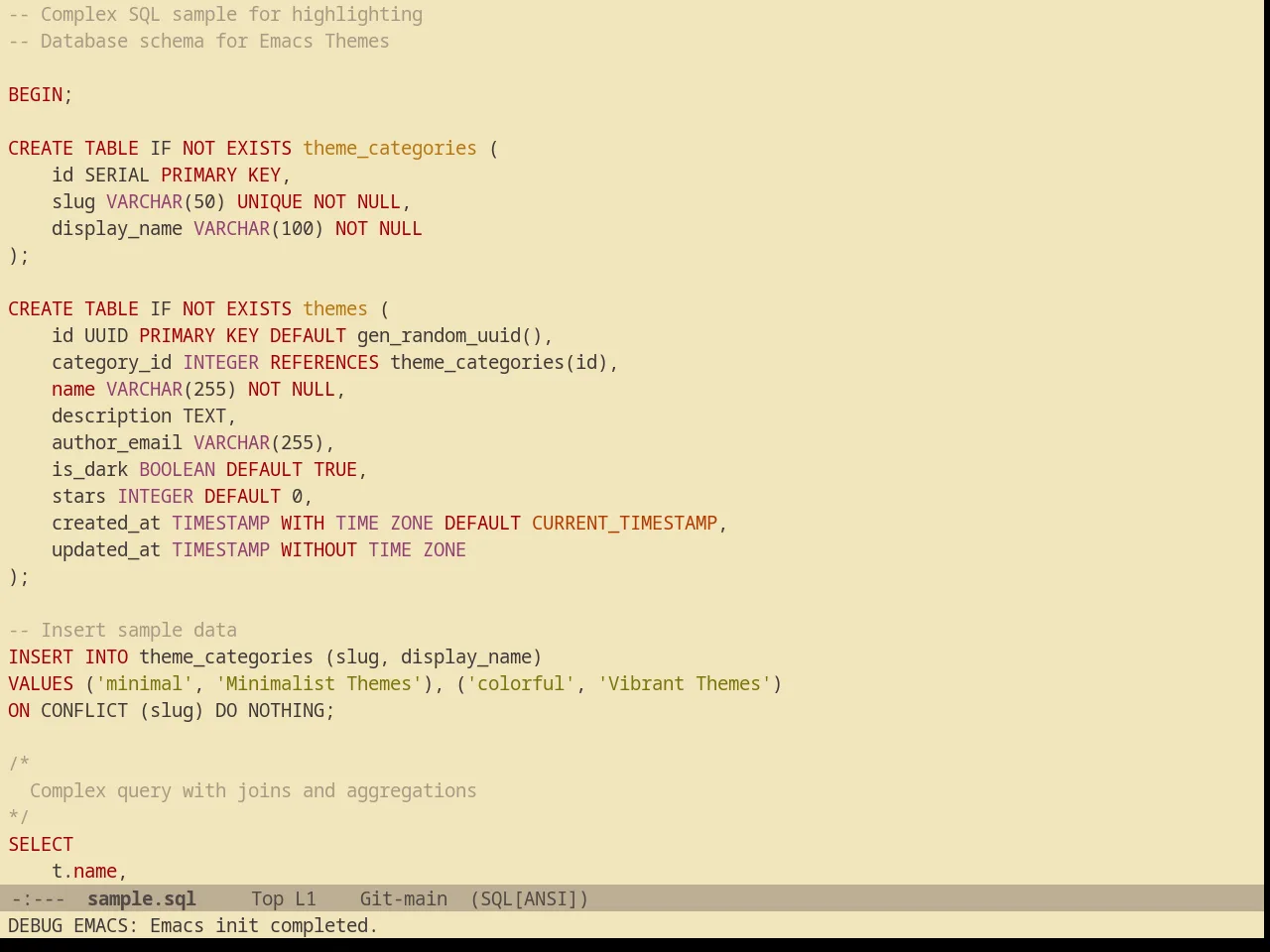 Gruvbox Light Soft Theme in sql-mode