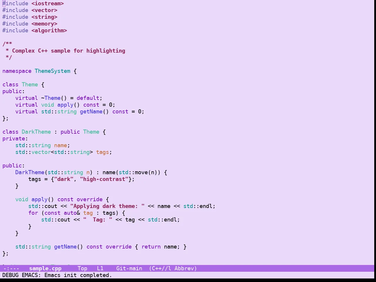 Guava Themes Jacaranda Theme in c++-mode