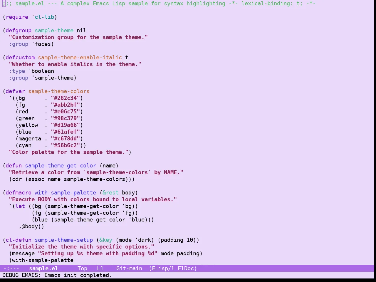 Guava Themes Jacaranda Theme in emacs-lisp-mode