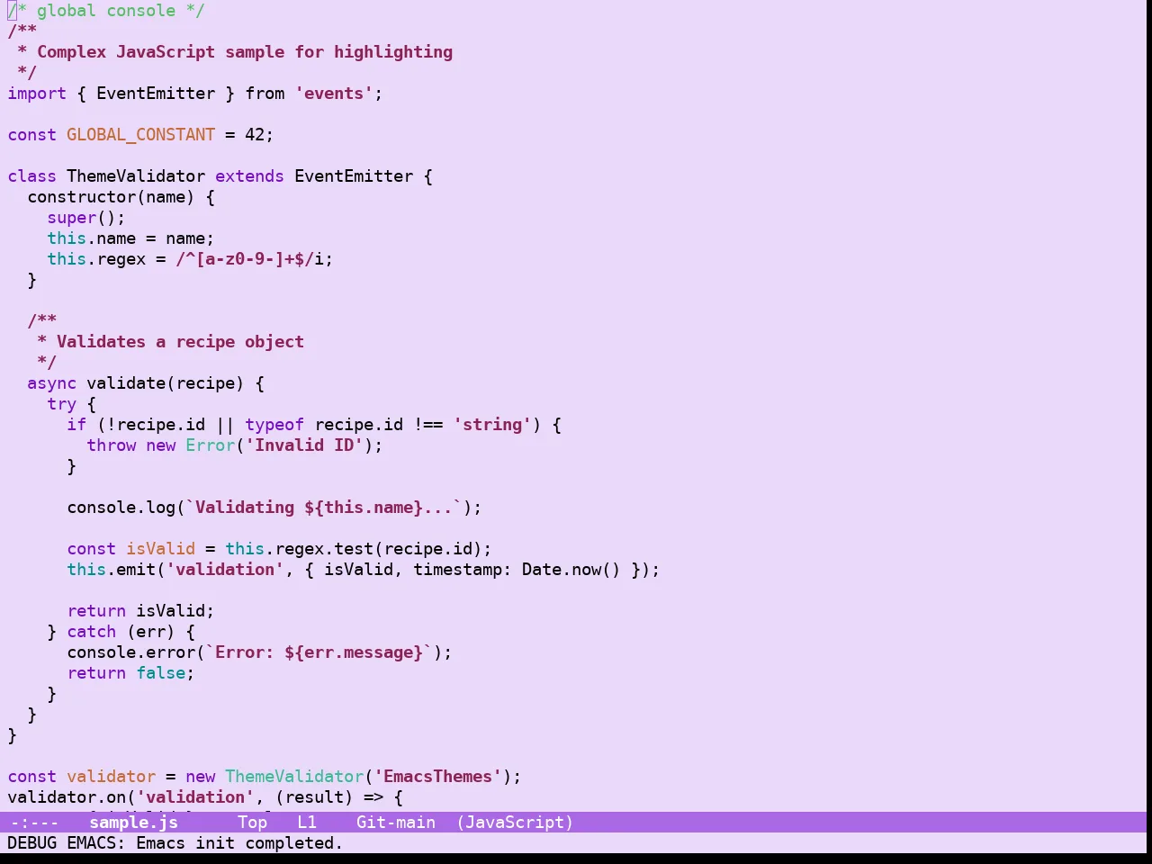 Guava Themes Jacaranda Theme in javascript-mode