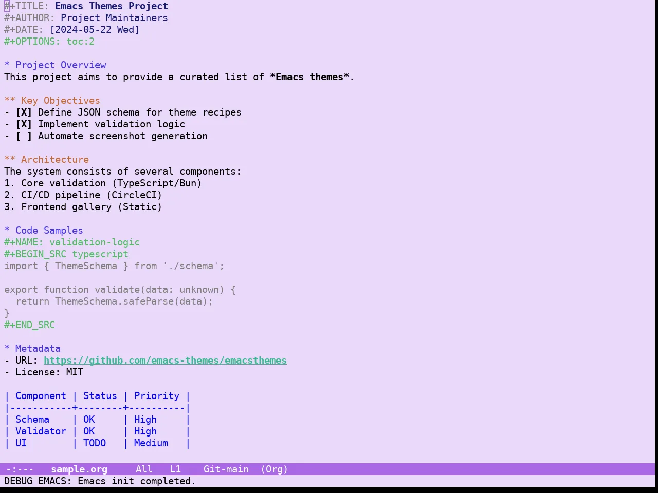 Guava Themes Jacaranda Theme in org-mode