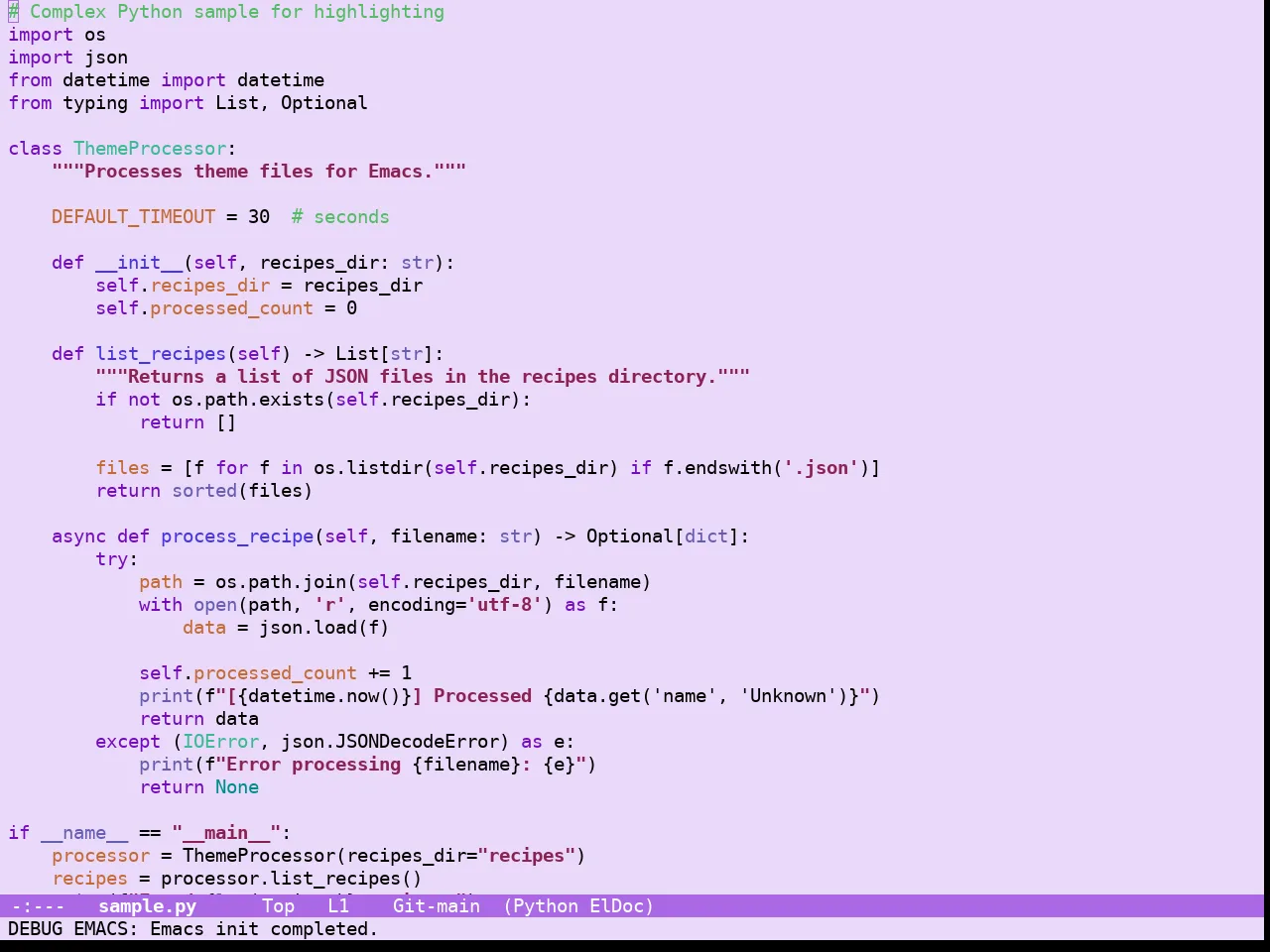 Guava Themes Jacaranda Theme in python-mode