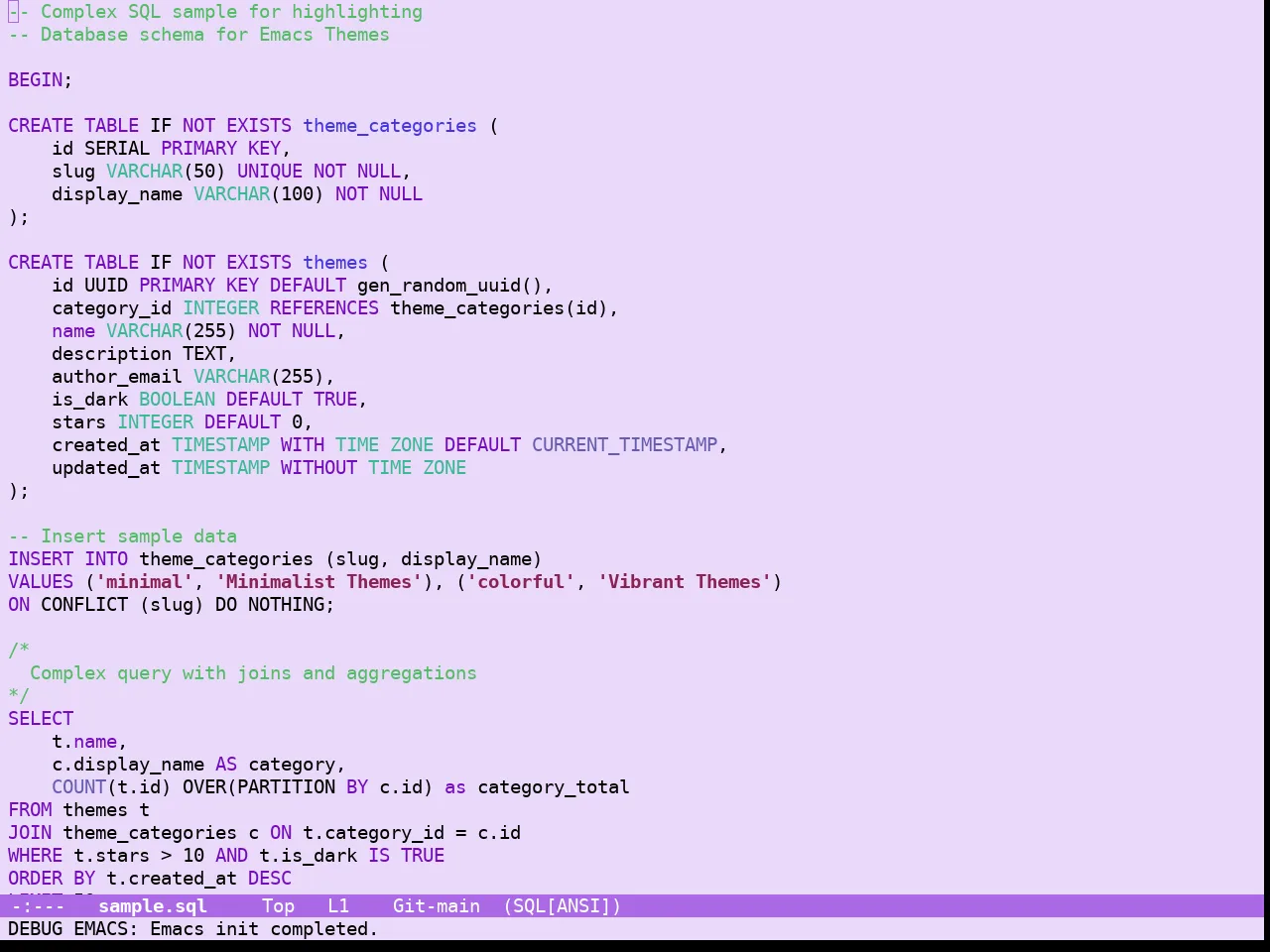 Guava Themes Jacaranda Theme in sql-mode