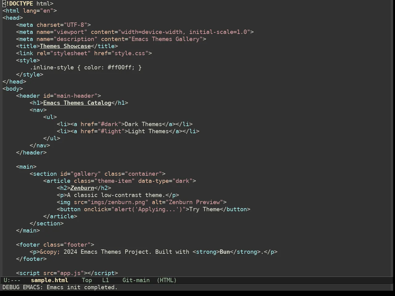 Hc Zenburn Theme in html-mode