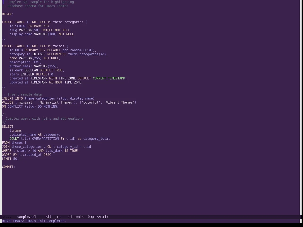 Helix Theme in sql-mode