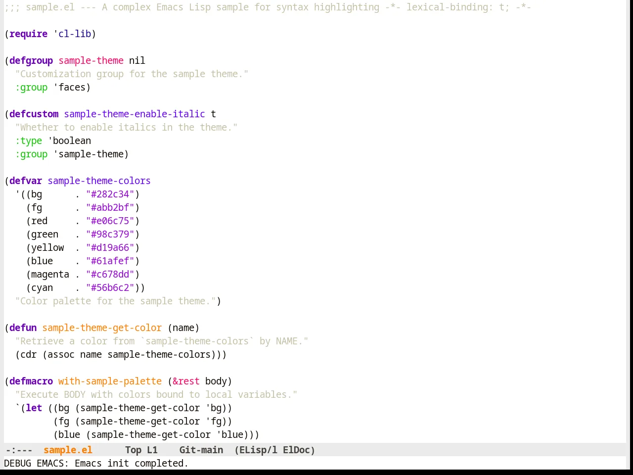 Hemera Theme in emacs-lisp-mode